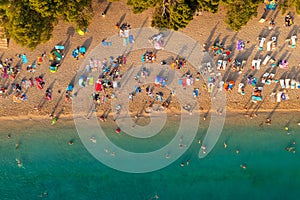 Aerial scene of Zlatni rat beach on BraÃÂ island, Croatia photo